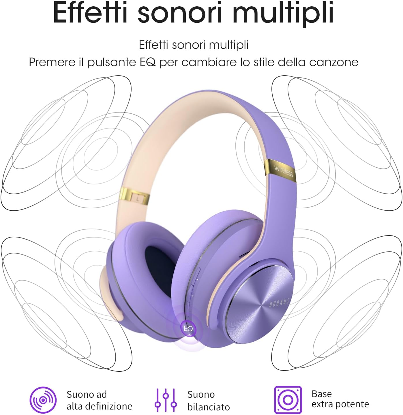 Doqaus Cuffie Bluetooth Wireless Over Ear 90h, Viola - immagine 8