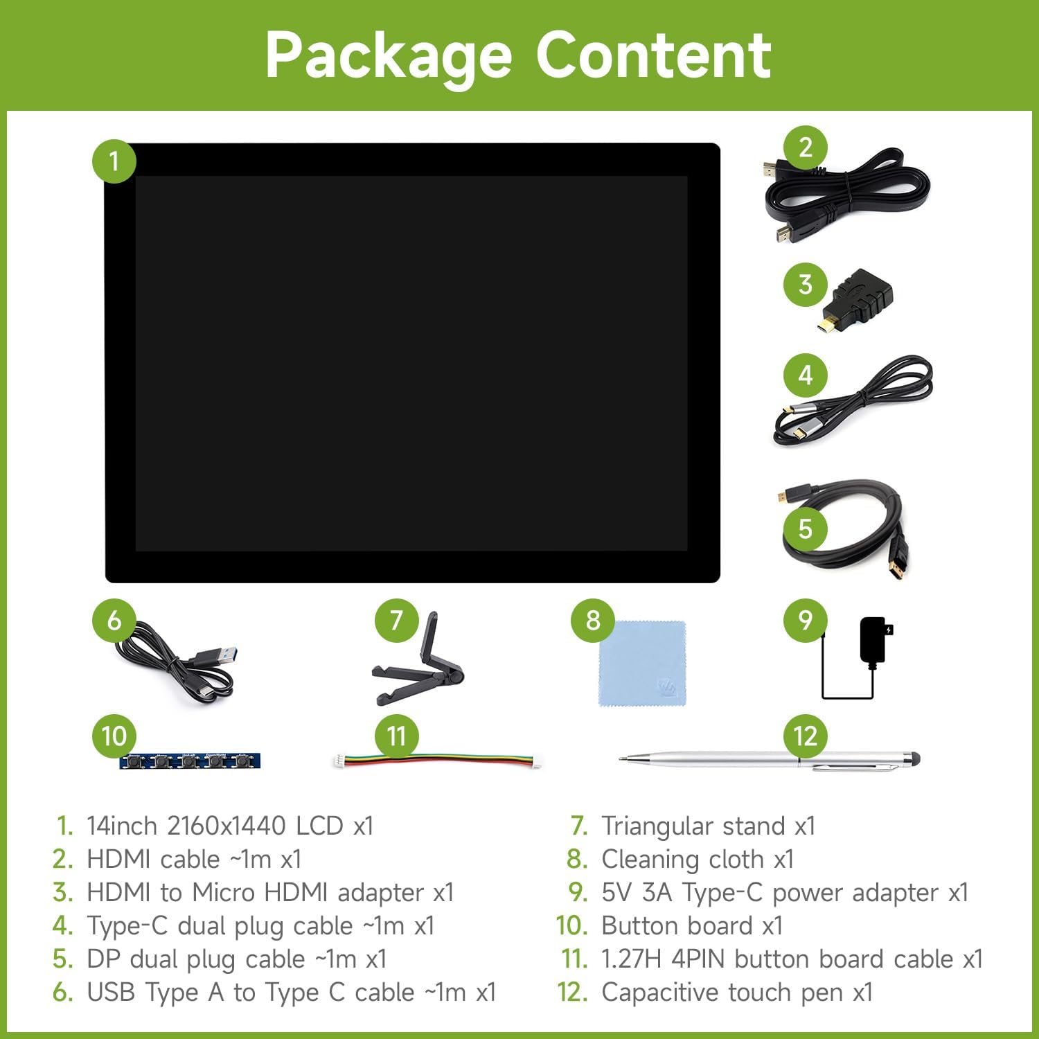 Waveshare 14inch 2K Capacitive Touch IPS Display Panel - immagine 2