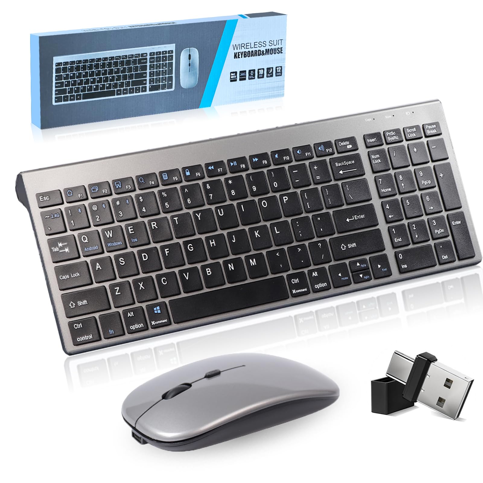 Set Tastiera e Mouse Wireless Ricaricabile