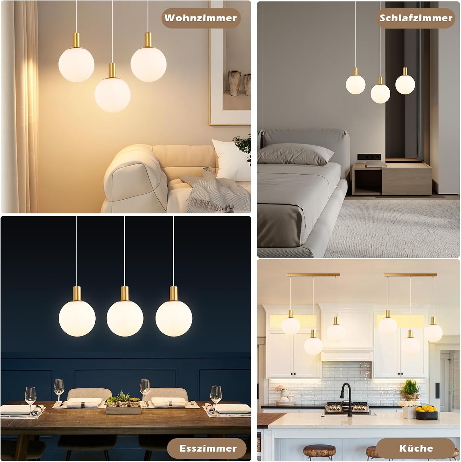 Cbjktx Lampada a Sospensione in Vetro E27 Oro - immagine 4