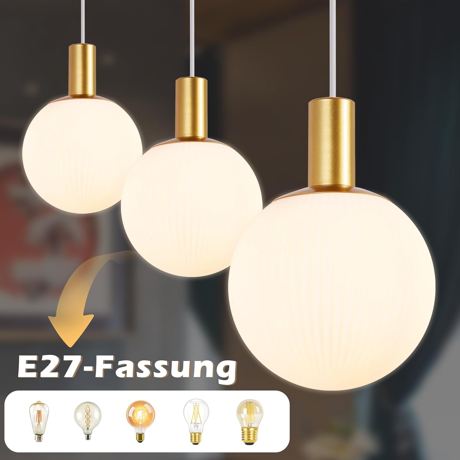 Cbjktx Lampada a Sospensione in Vetro E27 Oro - immagine 5