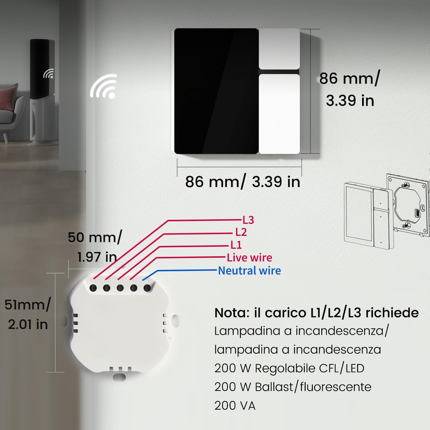 TONGOU WLAN Switch Smart Life Control Panel 3,5 pollici, compatibile con Alexa - immagine 7