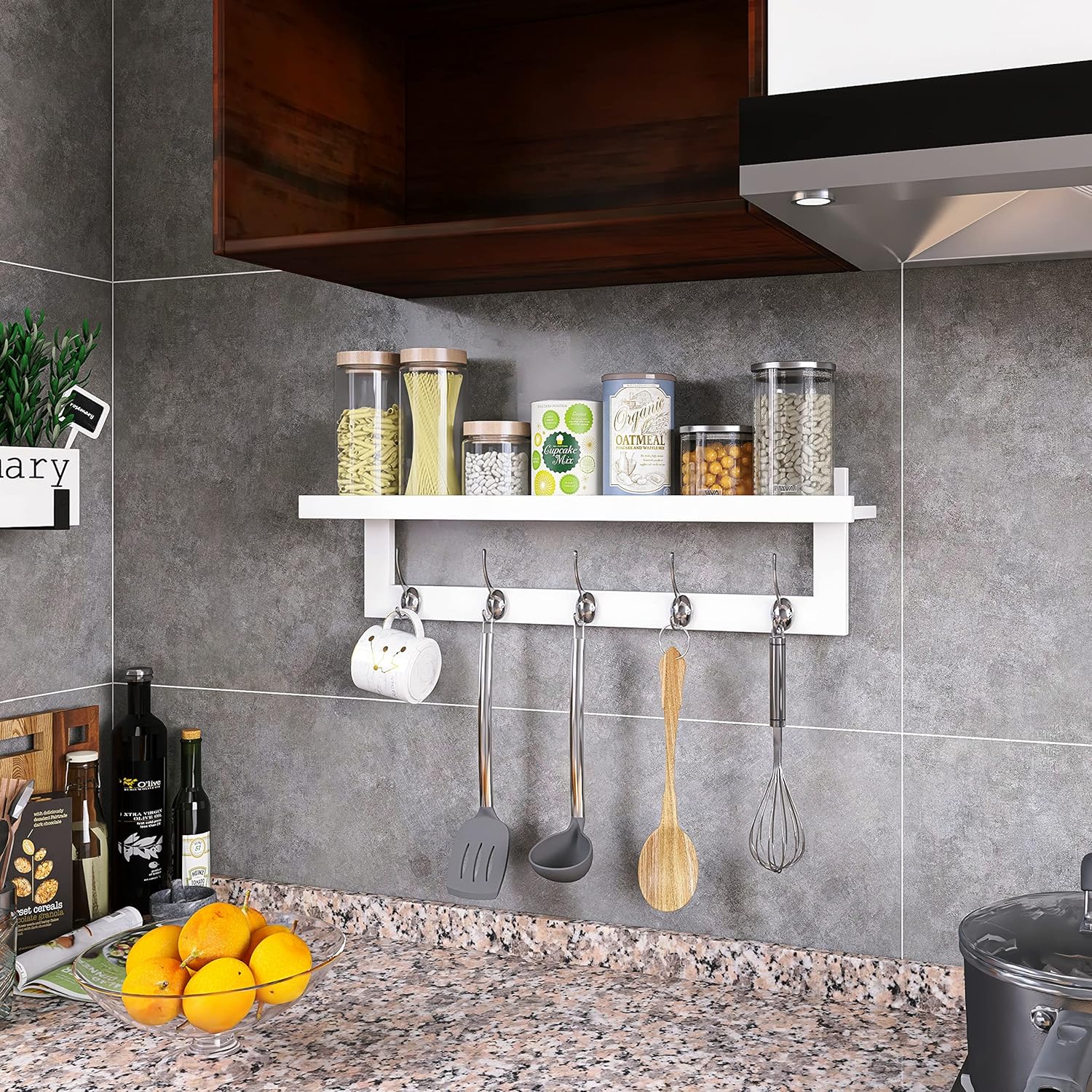 Smibuy Appendiabiti a Muro in Bambù 74cm, Bianco+Argento - immagine 4