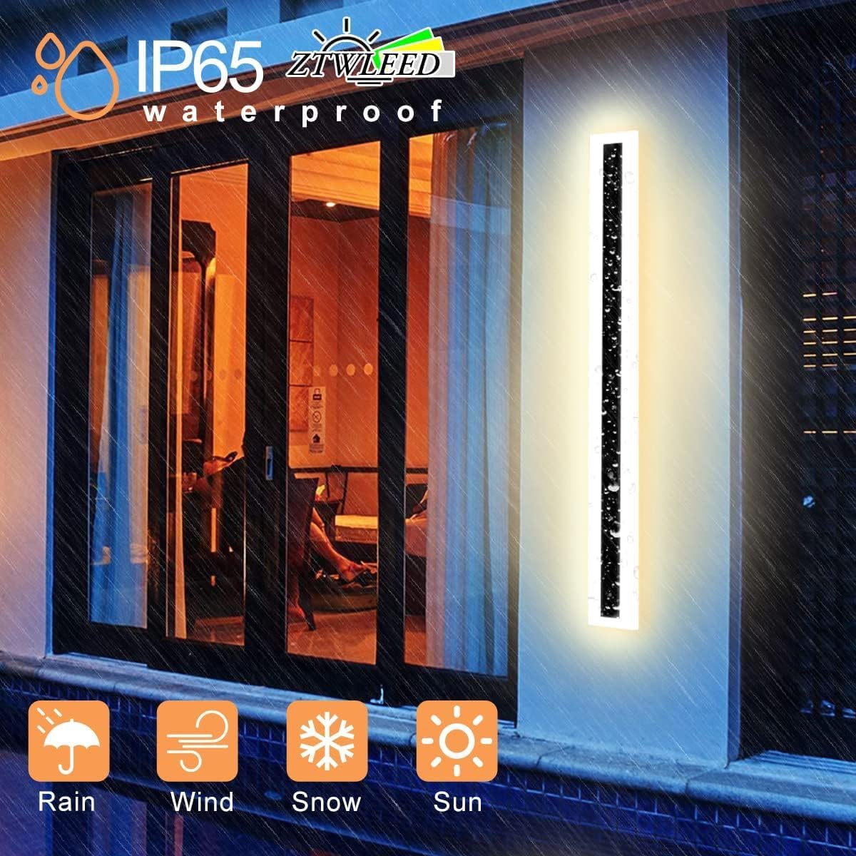 Ztwleed Applique da Esterno Lunga 150CM 36W, Nera - immagine 2