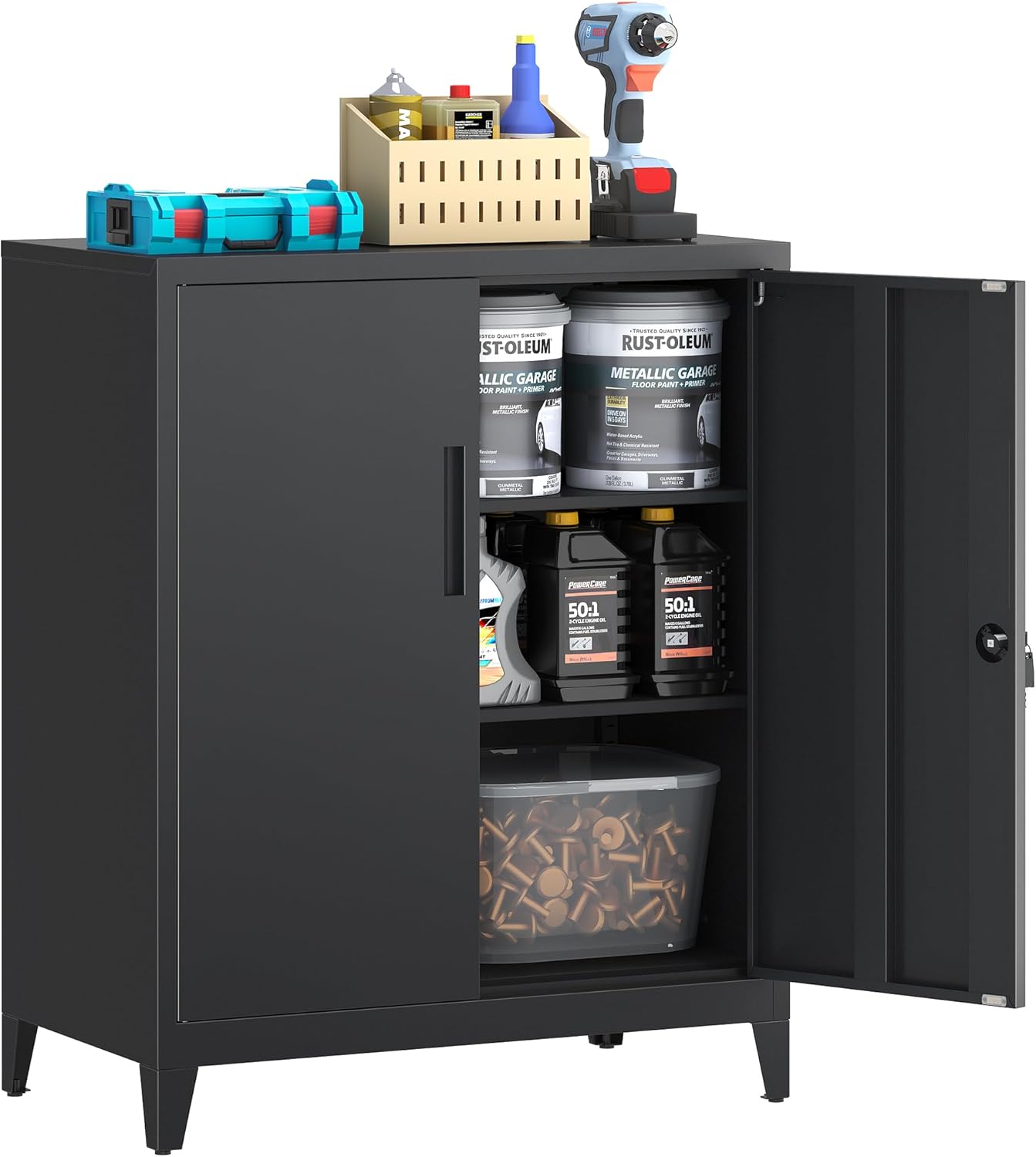 Homsteel OSC201B01HI - Armadio da Garage con Serratura, Nero