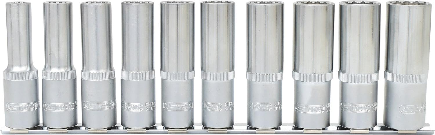 KS Tools 917.1750 Serie di Bussole Poligonali, Lunghe, 10 Pezzi, 10-21 mm, 1/2"