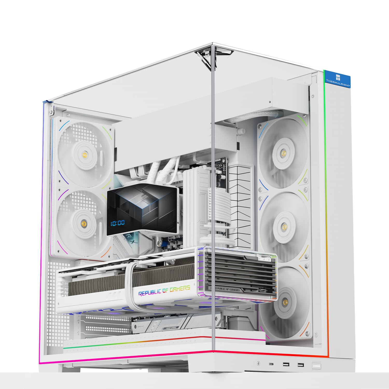 TR Alloggiamento per computer A70 ARGB bianco, illuminazione ARGB da 5 V, eccellente dissipazione del calore grazie alla ventilazione a rete, più alloggiamenti per dischi rigidi, adatto per lavori fai