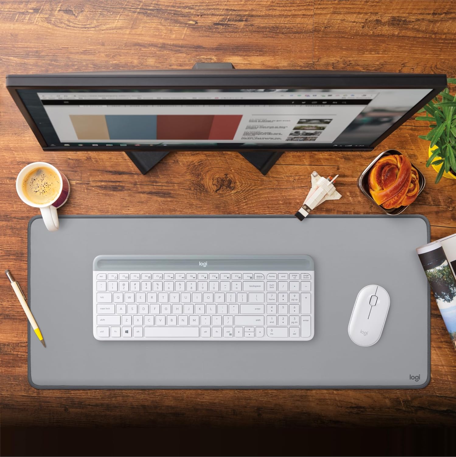 Logitech Desk Mat - Tappetino Mouse Esteso, Grigio - immagine 2