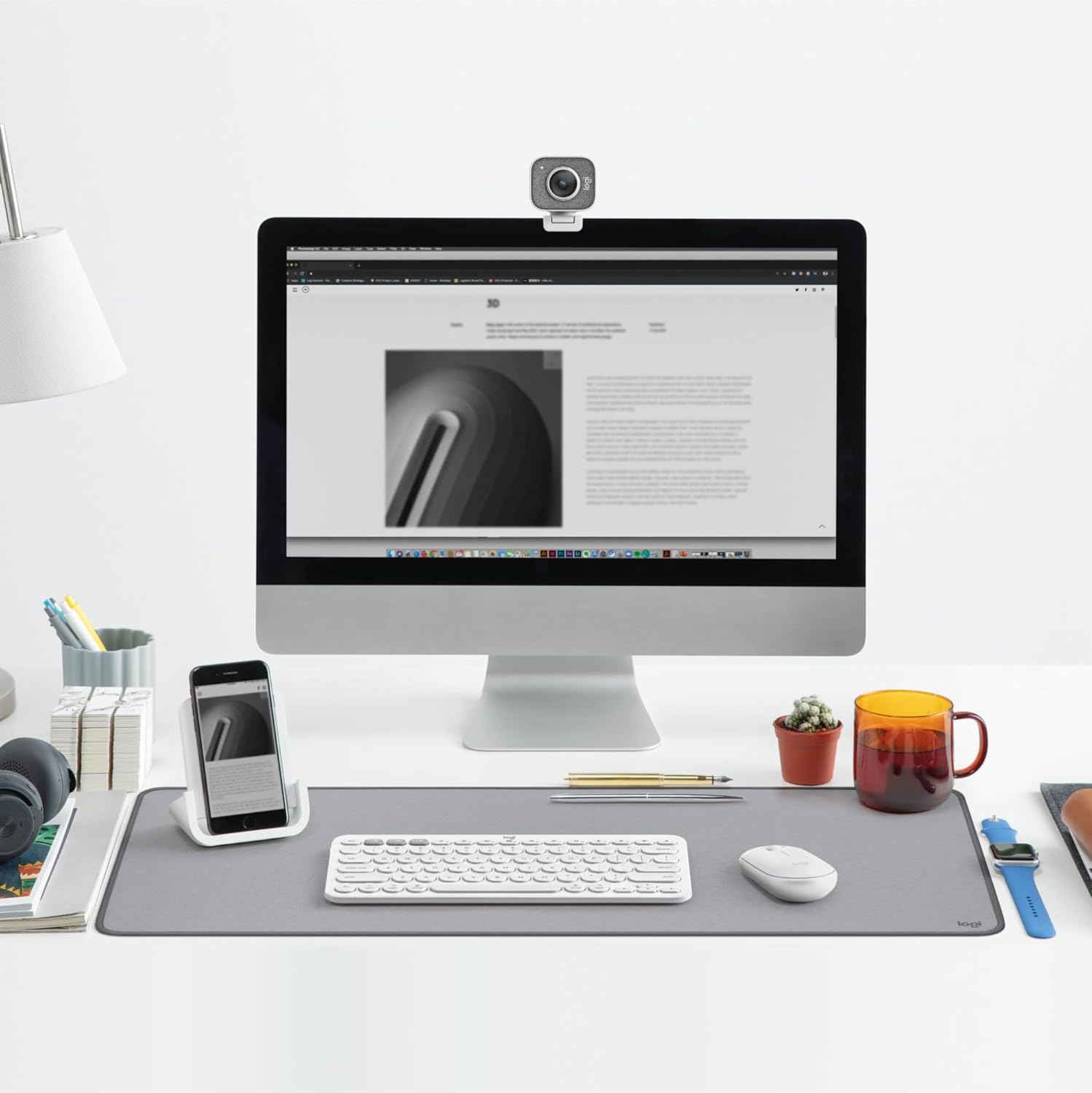 Logitech Desk Mat - Tappetino Mouse Esteso, Grigio - immagine 6