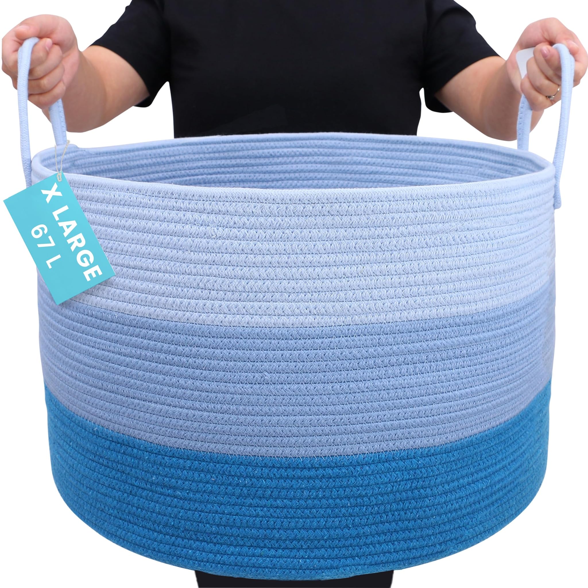 OrganiHaus Cesta Blu 33x50cm in Corda di Cotone – Porta Giochi e Biancheria Bambini, Organizer per Cameretta e Salotto