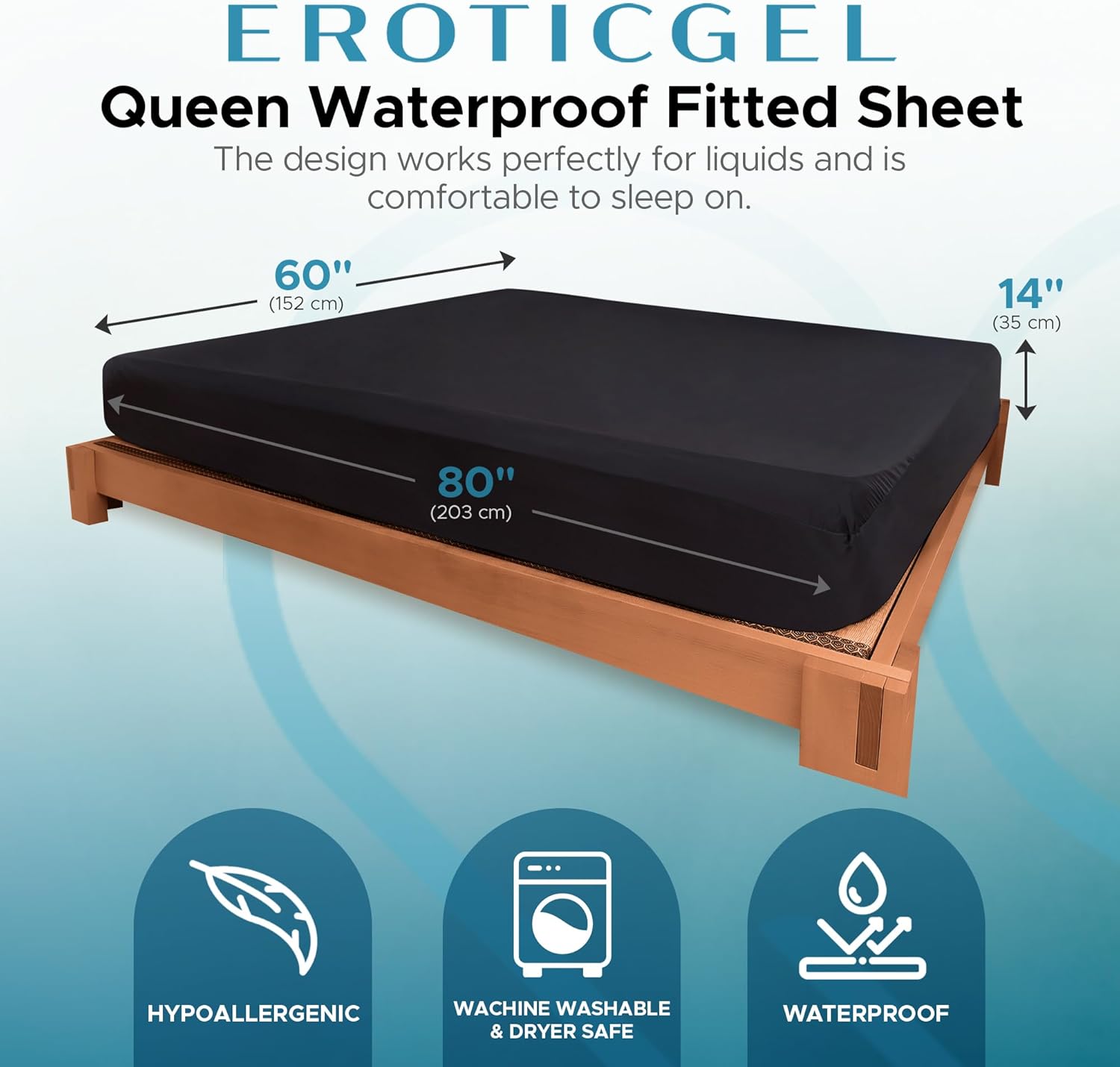 Lenzuolo con Angoli Queen Impermeabile, Nero - immagine 2