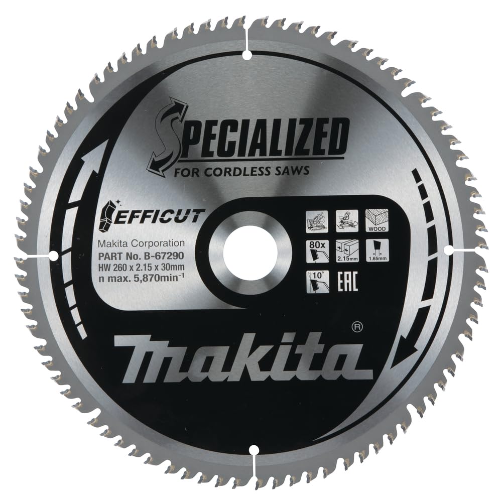 Makita B-67290 Lama Efficut TCT Sega Circolare 260x30mm • 80 Denti 2,15mm Legno