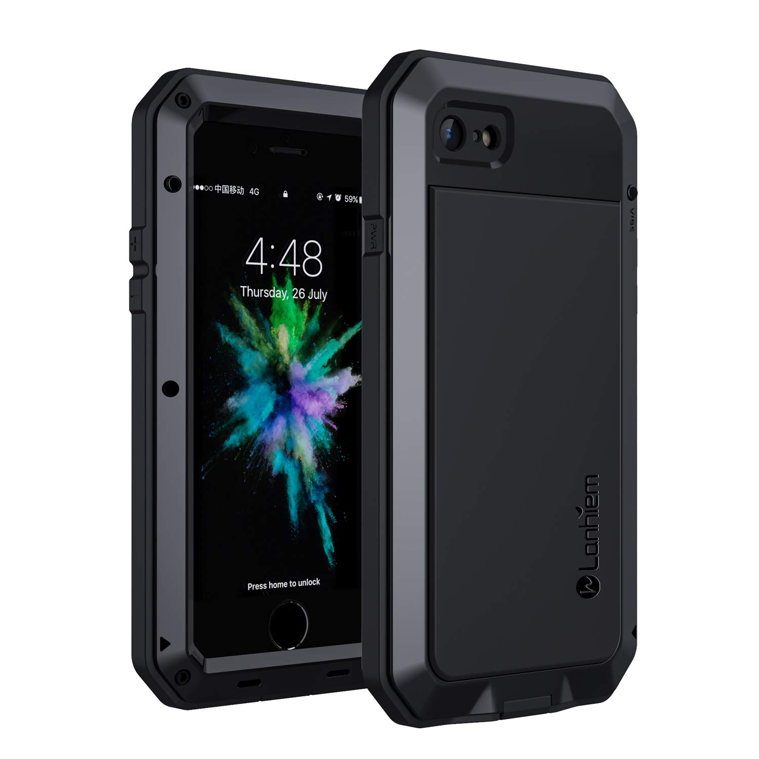 Lanhiem Cover iPhone SE 2022,Cover Antiurto iPhone 7/8/SE 2020 [Indistruttibile e Resistente][Supporta la Ricarica Wireless] Protezione dello Schermo Rugged Militare Custodia per iPhone SE 2/3-Nero