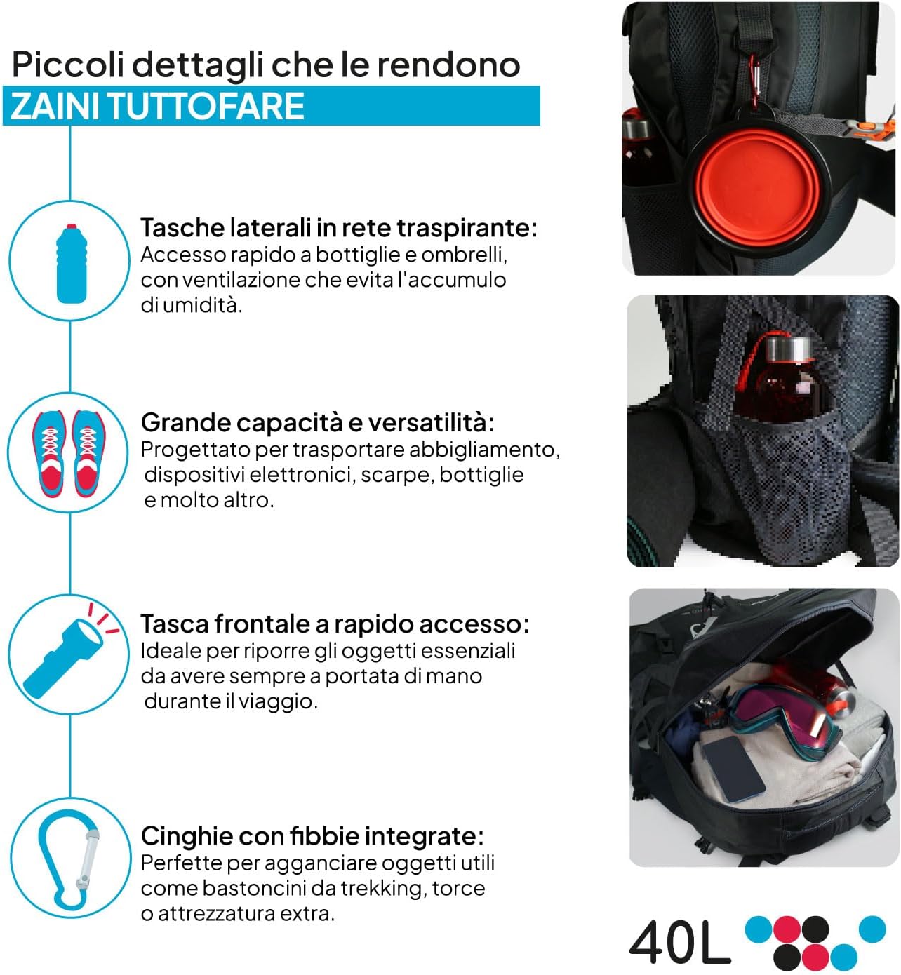 OcioDual Zaino Trekking 60 Litri Blu - immagine 4