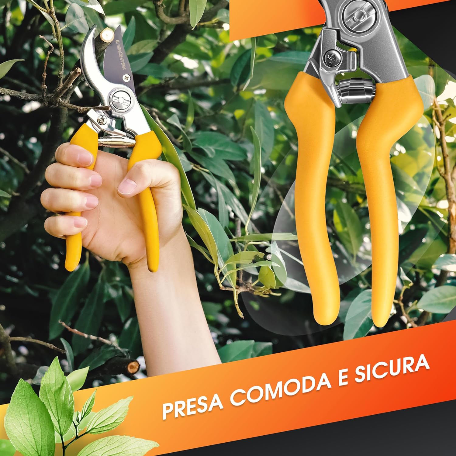 Grüntek Forbici da Giardino Professionali 21cm, Giallo - immagine 3