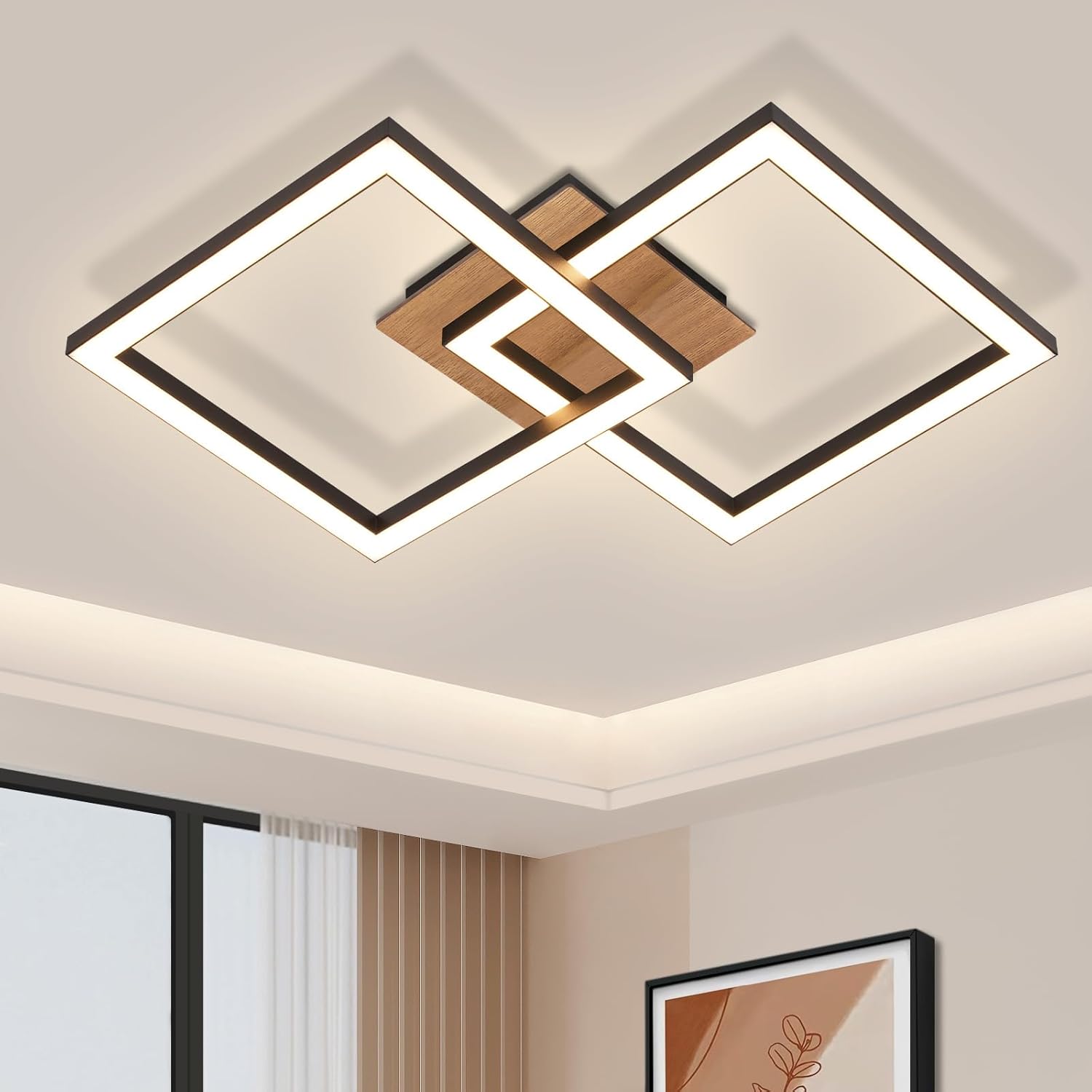 Cbjktx Plafoniera LED Soffitto Nera - Legno 24W - immagine 1