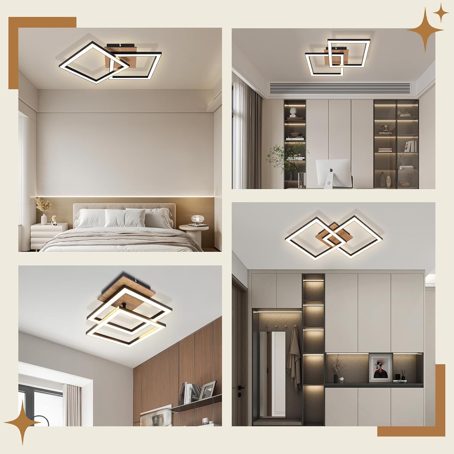 Cbjktx Plafoniera LED Soffitto Nera - Legno 24W - immagine 2