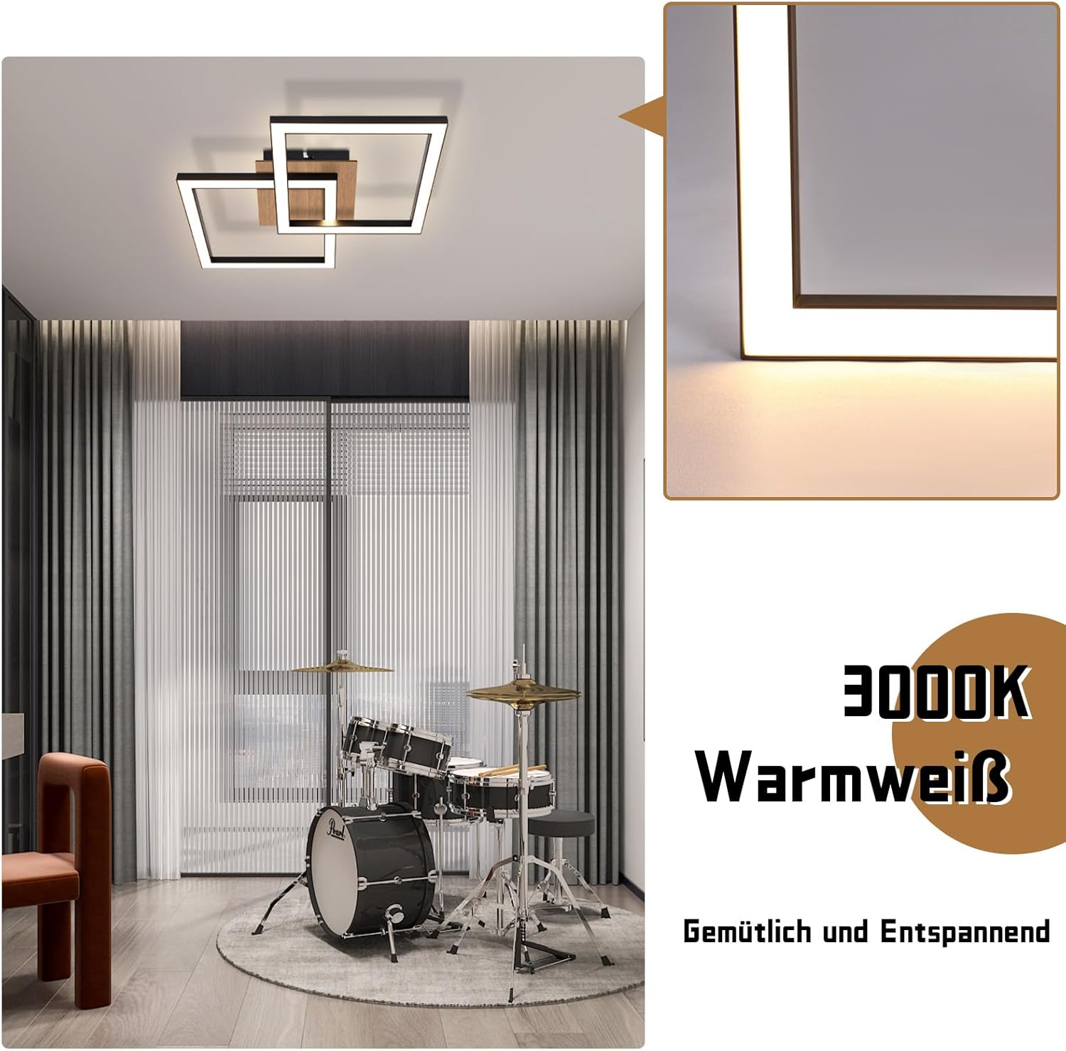 Cbjktx Plafoniera LED Soffitto Nera - Legno 24W - immagine 7