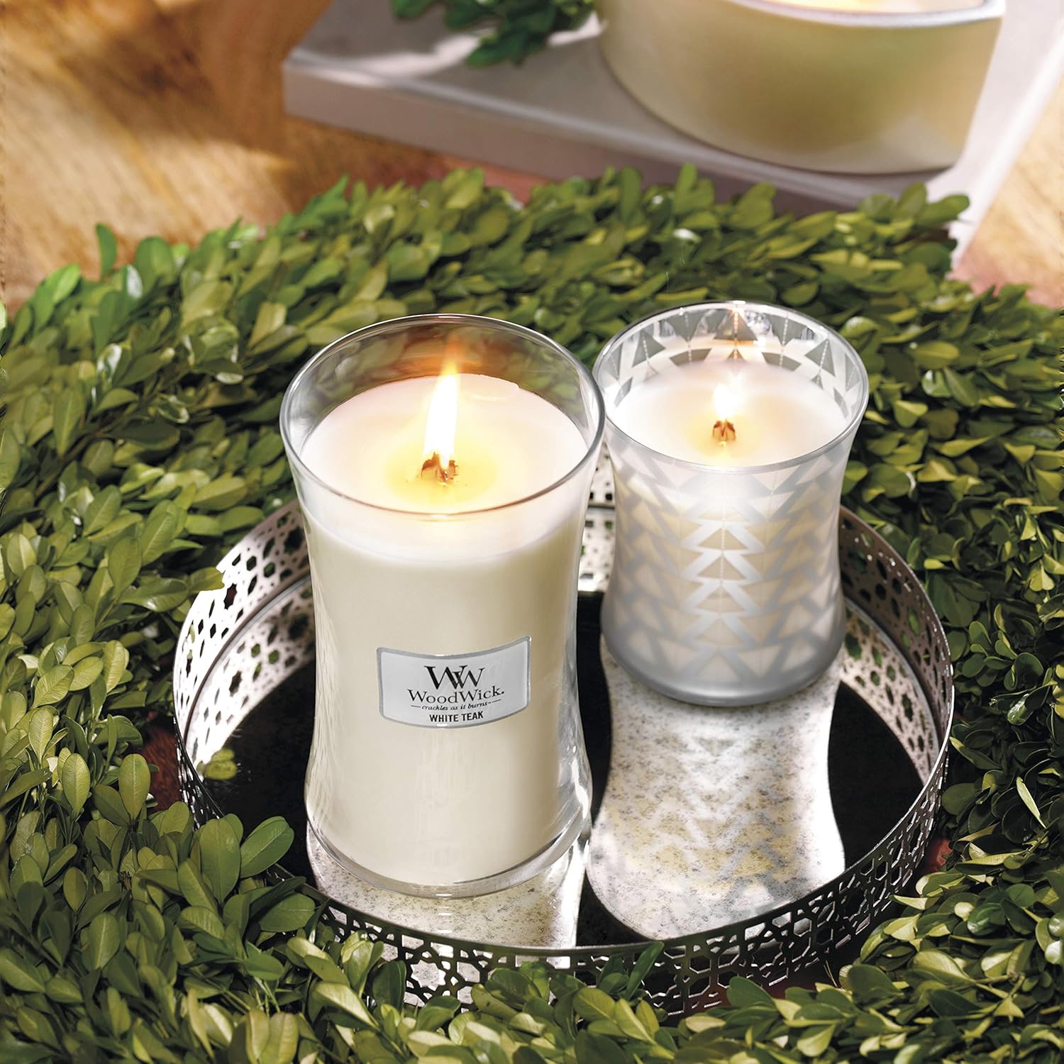 Woodwick Candela Grande Profumata White Teak - immagine 7