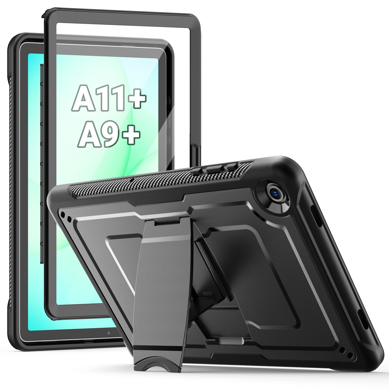 SEYMAC Custodia per Samsung Galaxy Tab A11+ Plus (2025) /A9+ Plus 2023 da 11 Pollici, Protezione Completa con Supporto integrato e Protezione per lo Schermo, Cover per Samsung A11+/A9+, Nero
