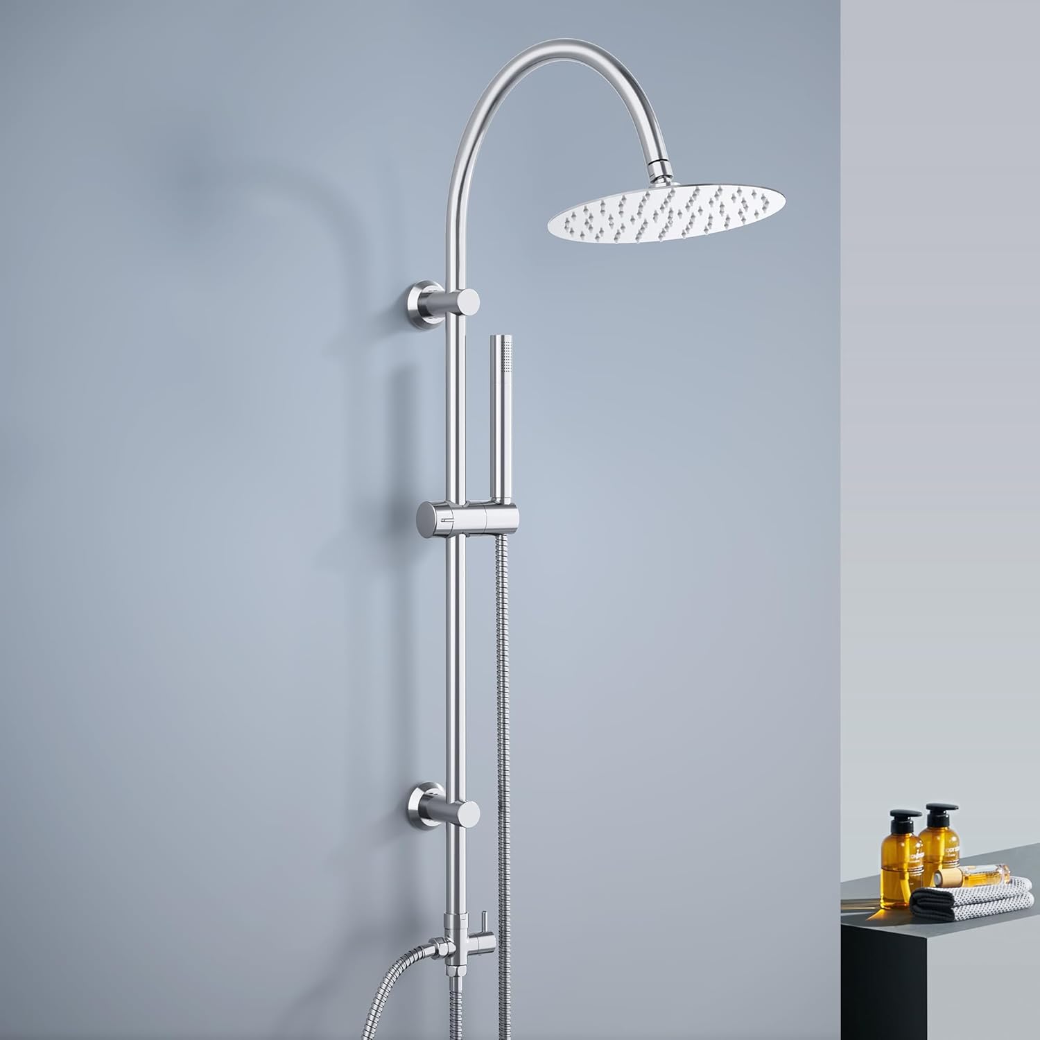 Görbach Colonna Doccia con Soffione Rotondo D20cm, Cromato - immagine 1