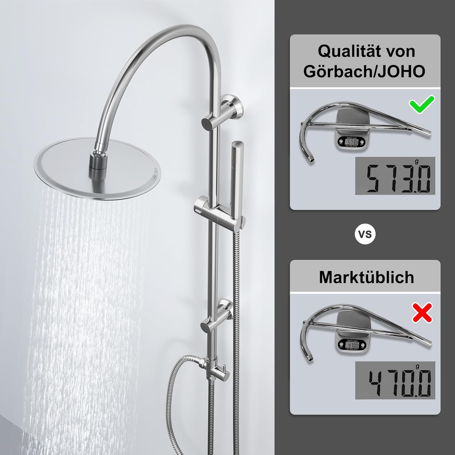 Görbach Colonna Doccia con Soffione Rotondo D20cm, Cromato - immagine 2