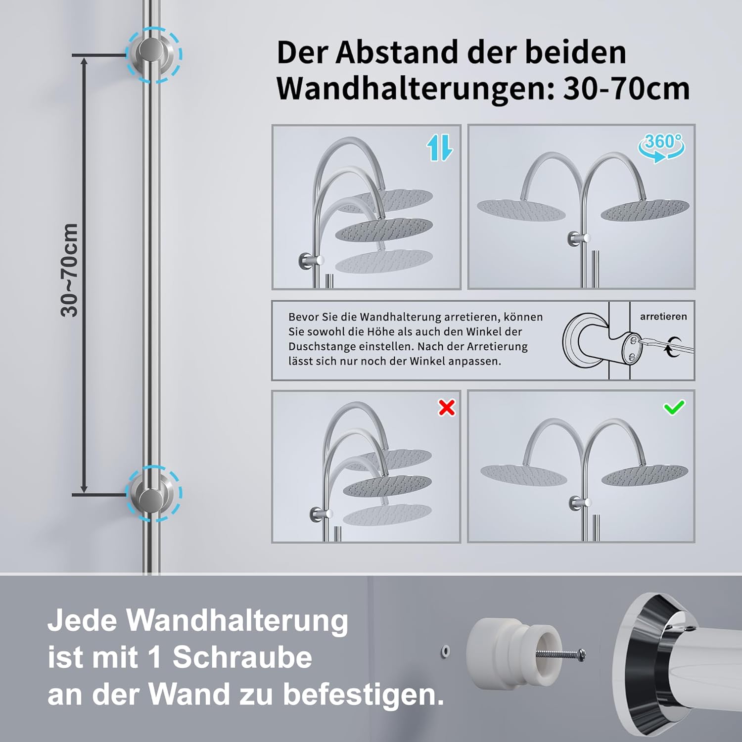 Görbach Colonna Doccia con Soffione Rotondo D20cm, Cromato - immagine 6