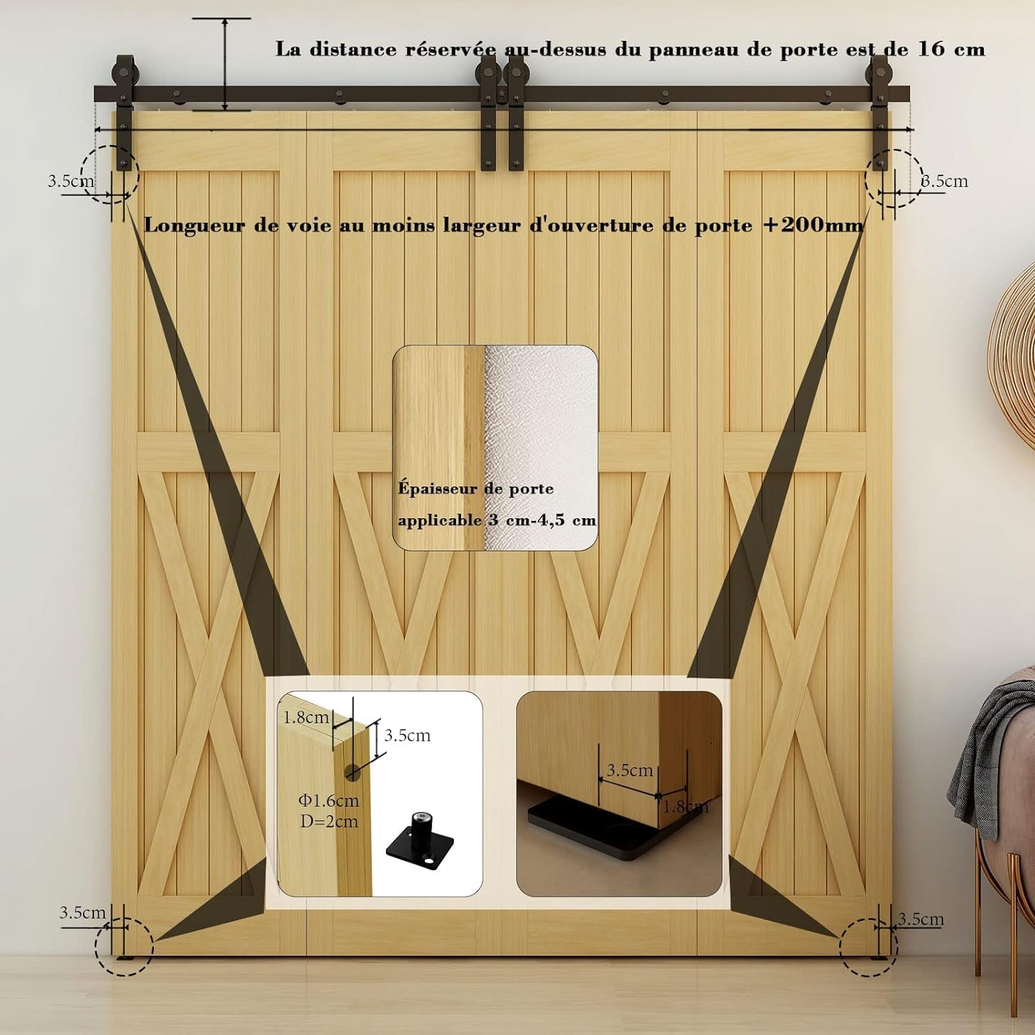 Wolfbird Binario per Porta Scorrevole 2M, Nero Rustico - immagine 5