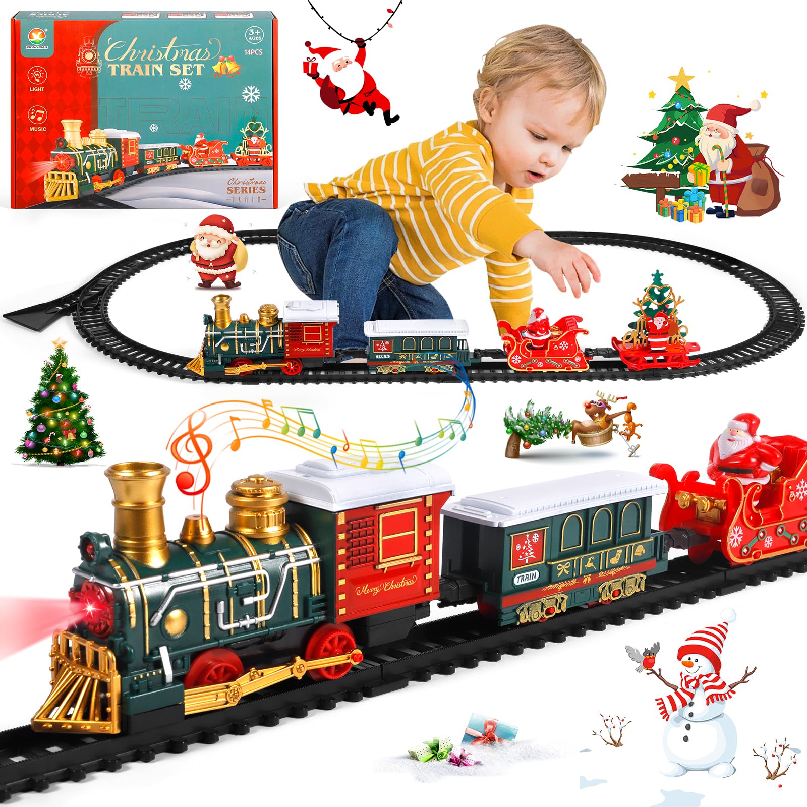 Kit Trenino di Natale per Bambini, Treno Giocattolo Natalizio Alimentato a Batteria per Bambini, Treno Giocattolo Elettrico con luce e Suono, Regali di Natale per Ragazzi e Ragazze