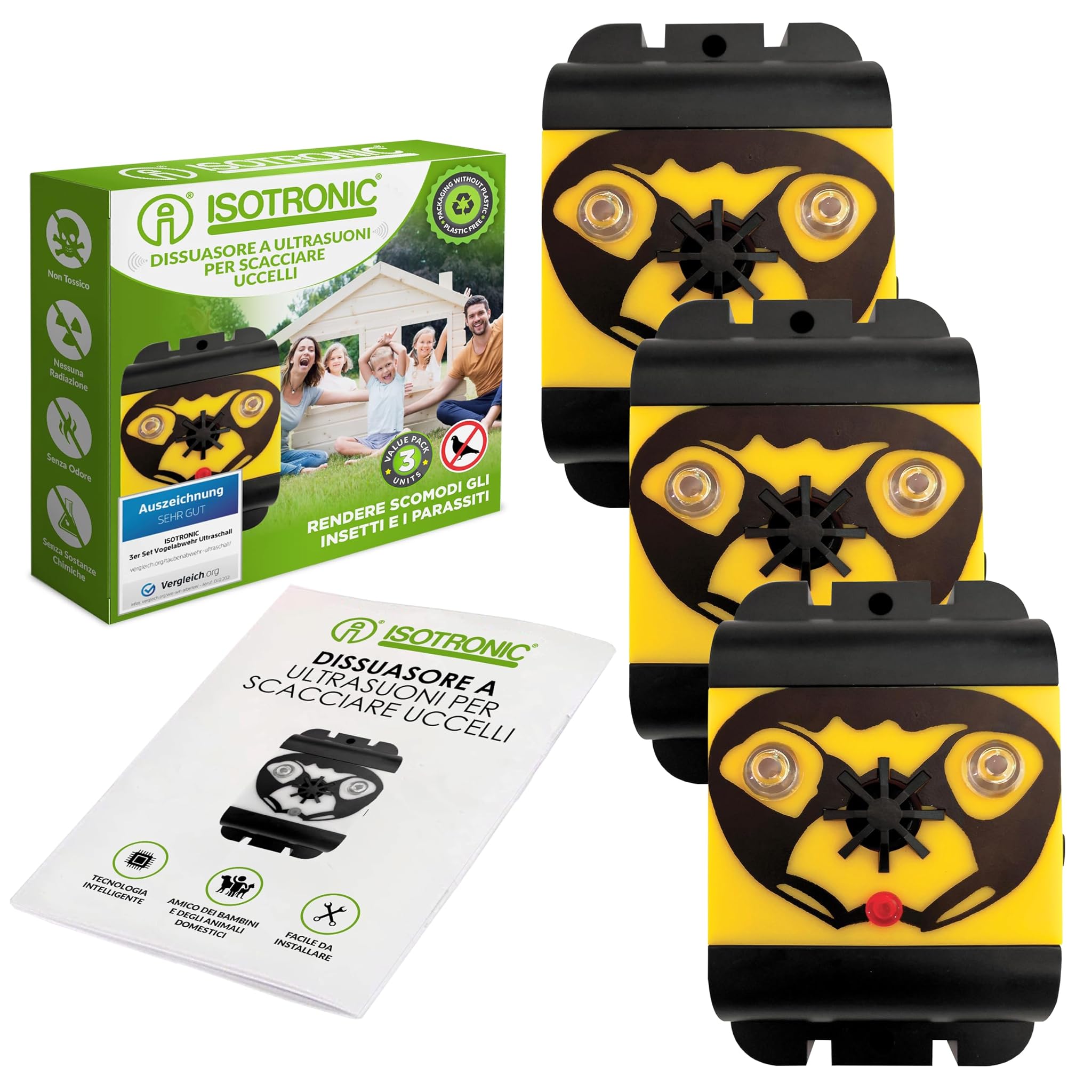 ISOTRONIC Deterrente per Uccelli a Ultrasuoni (3 pezzi)
