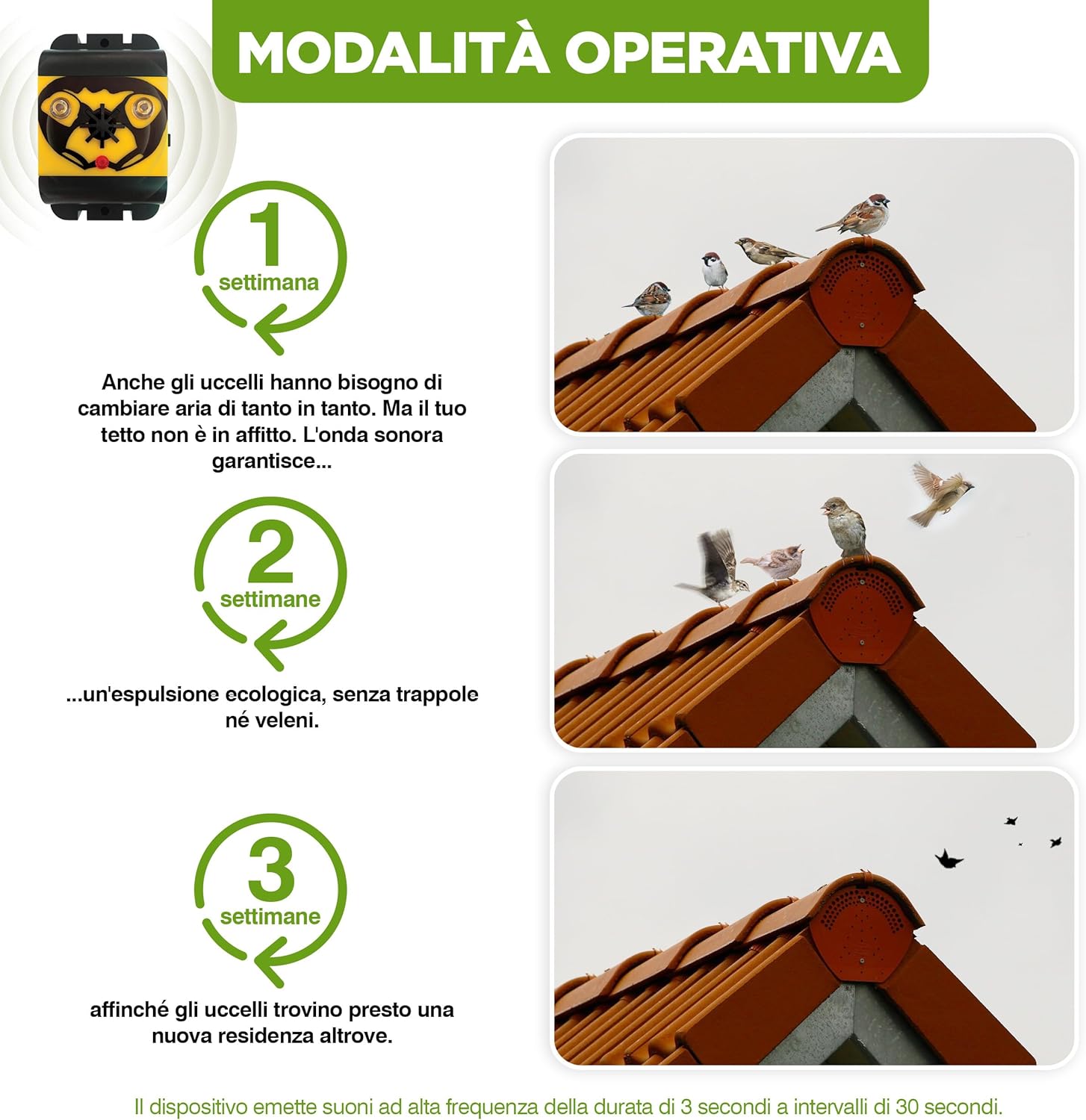 ISOTRONIC Deterrente per Uccelli a Ultrasuoni (3 pezzi) - immagine 9