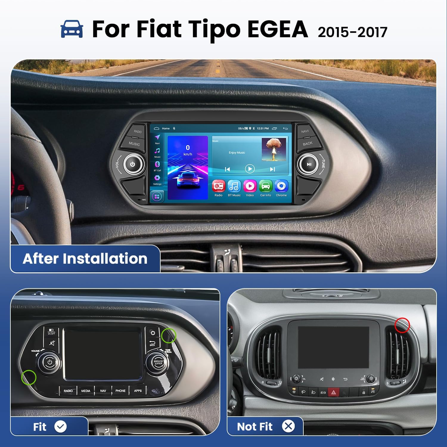 Hikity Autoradio Android 7 Pollici per FIAT TIPO EGEA - immagine 2