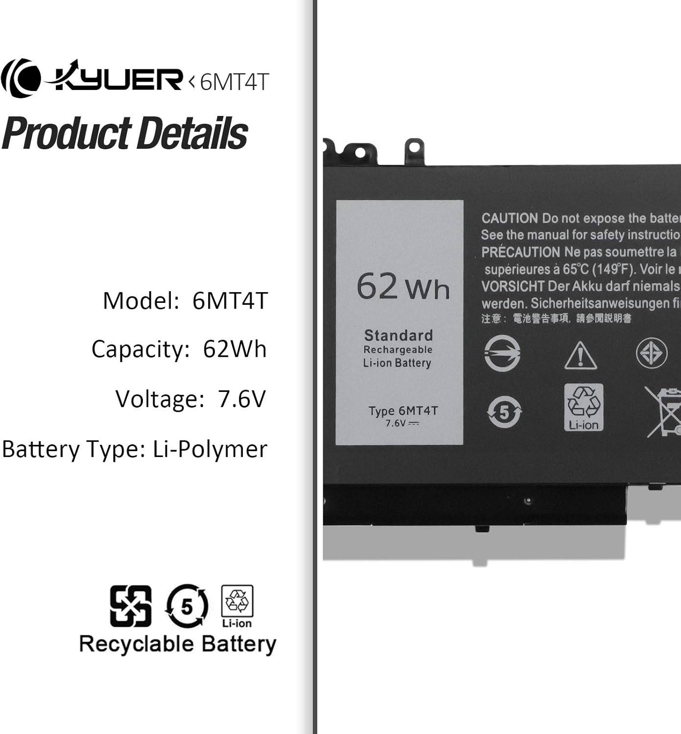 6MT4T Batteria 62WH per Dell Latitude E5470 E5570 - immagine 2