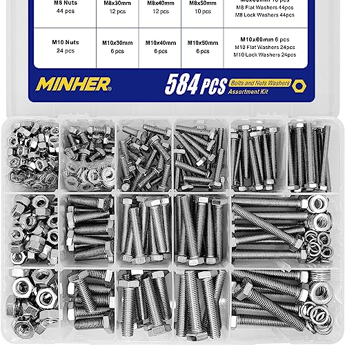 Minher Set 584 Pcs Bulloni Esagonali M6 M8 M10