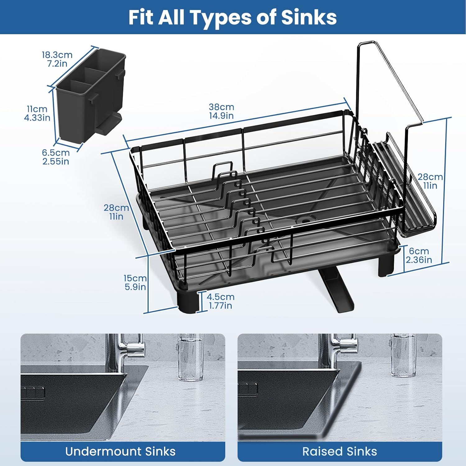 Scolapiatti Salvaspazio con Portaposate, Nero - immagine 7