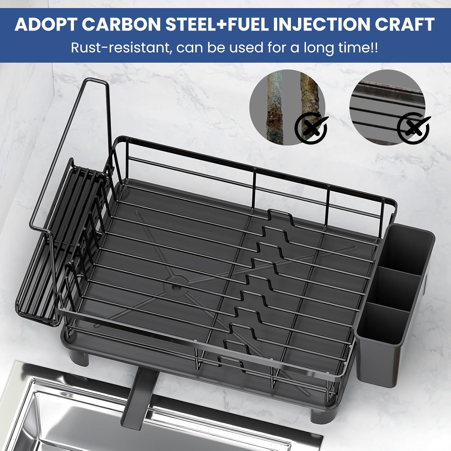 Scolapiatti Salvaspazio con Portaposate, Nero - immagine 8