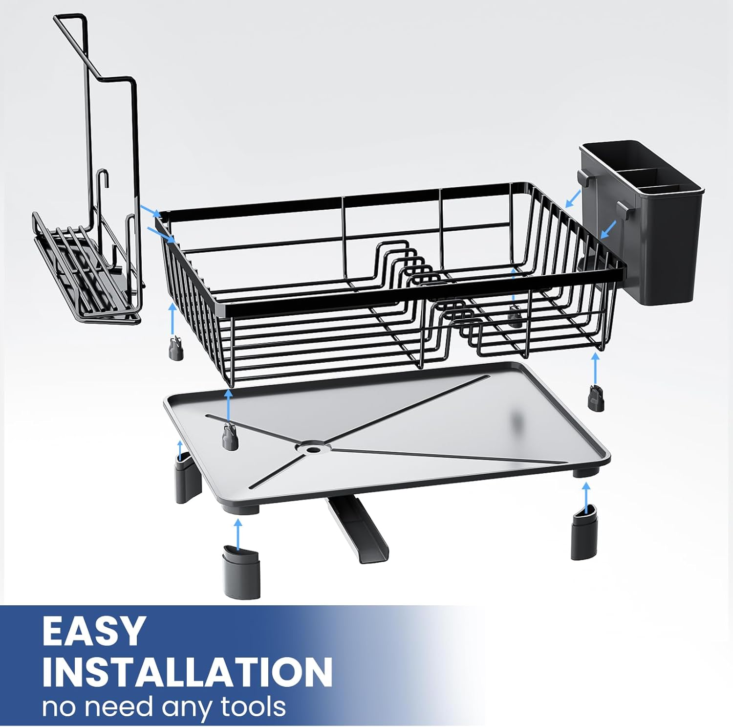 Scolapiatti Salvaspazio con Portaposate, Nero - immagine 9