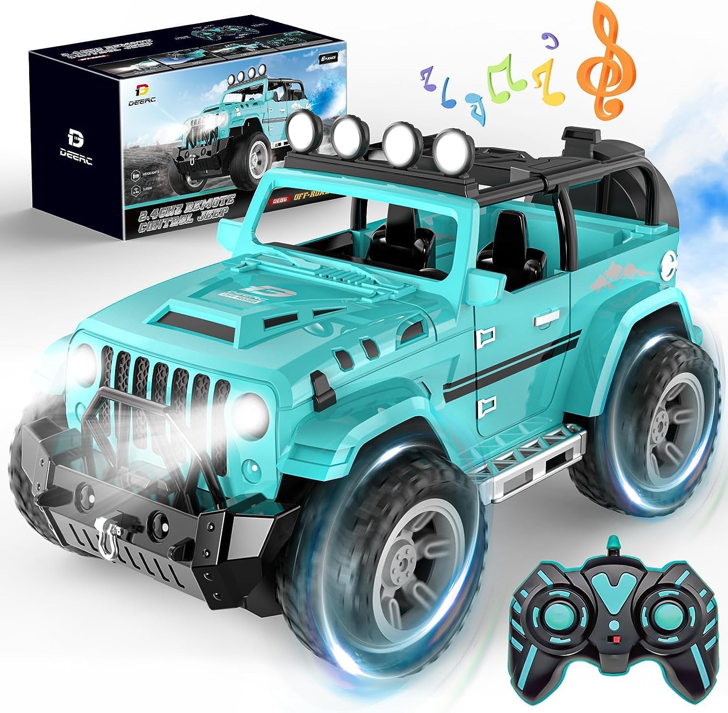 DEERC Auto Jeep Telecomandata 1:16 con Nebbia e Musica - immagine 1