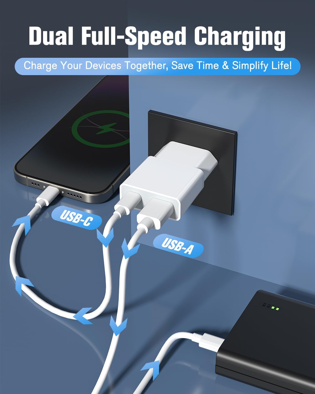 Caricabatterie USB 5V 1A 2 Porte USB C + A (5 pezzi) - immagine 2