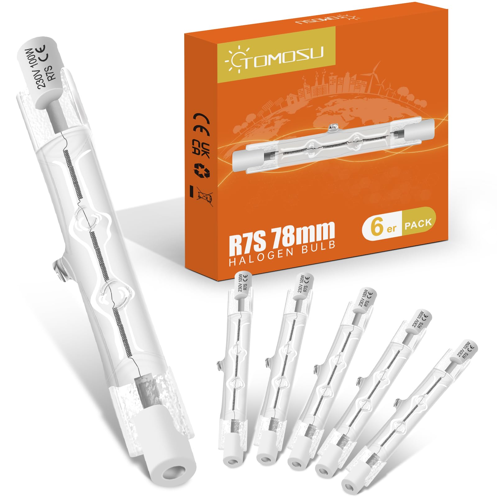 Tomosu 6 Pezzi Lampadina Alogena R7s 78mm 100W