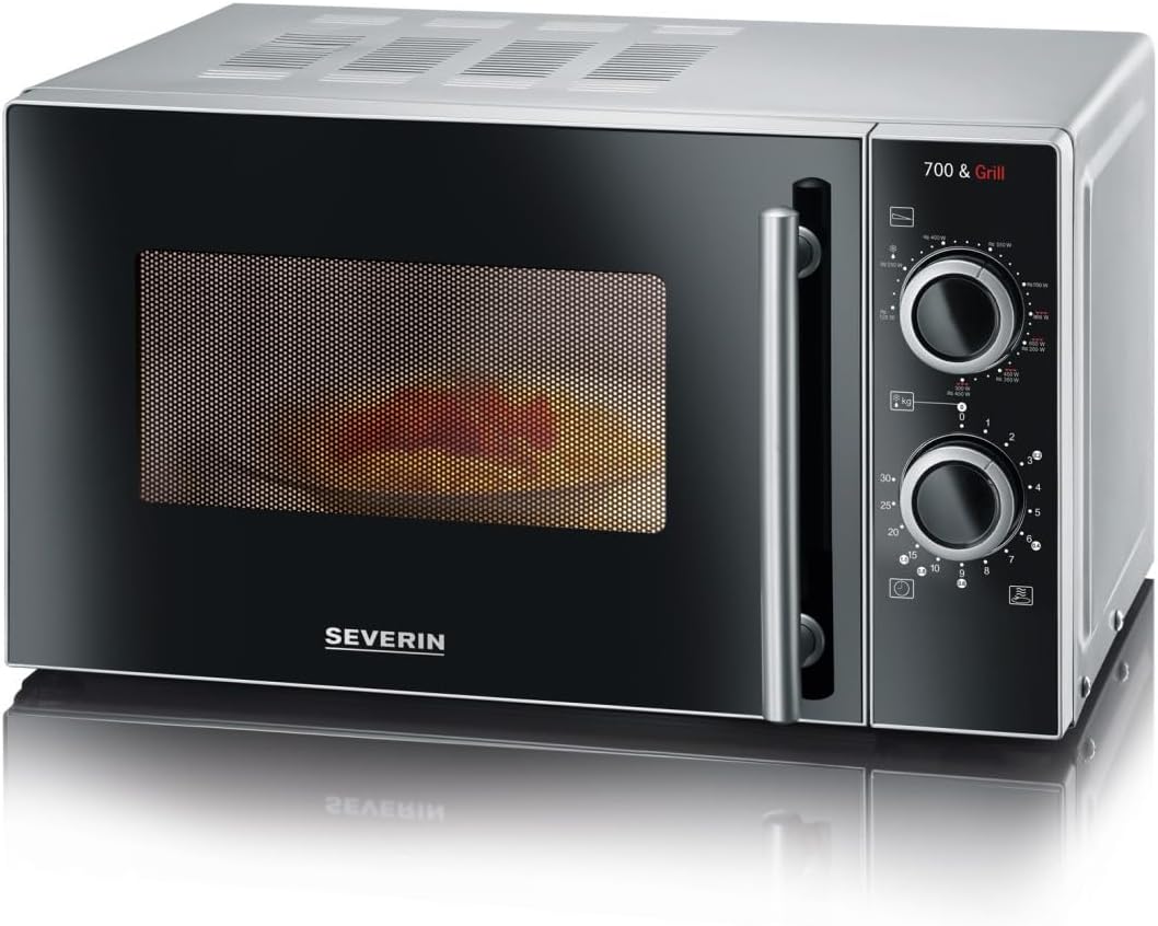 Severin Forno Microonde 2 in 1 con Grill 700W, Argento/Nero