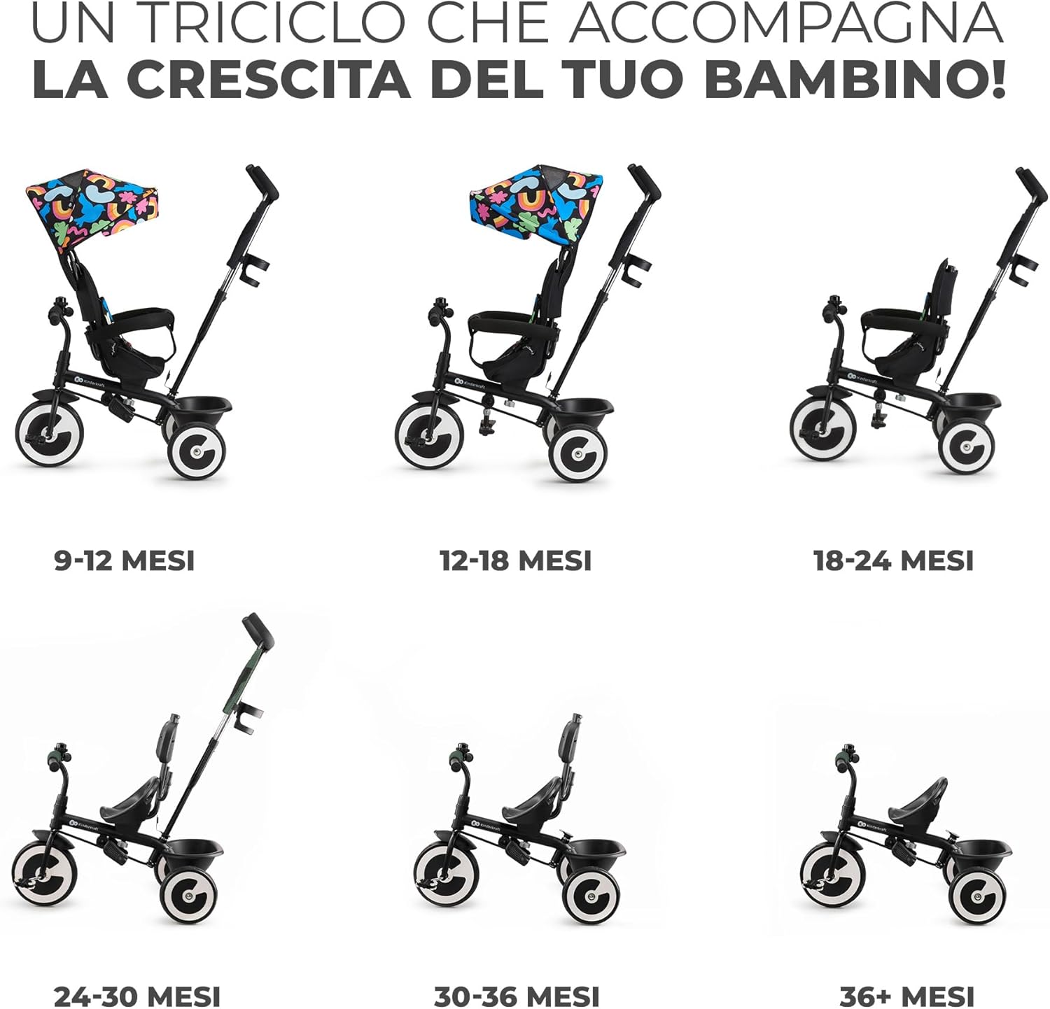 Kinderkraft ASTON - Triciclo Bambini 9 Mesi-25kg - immagine 2