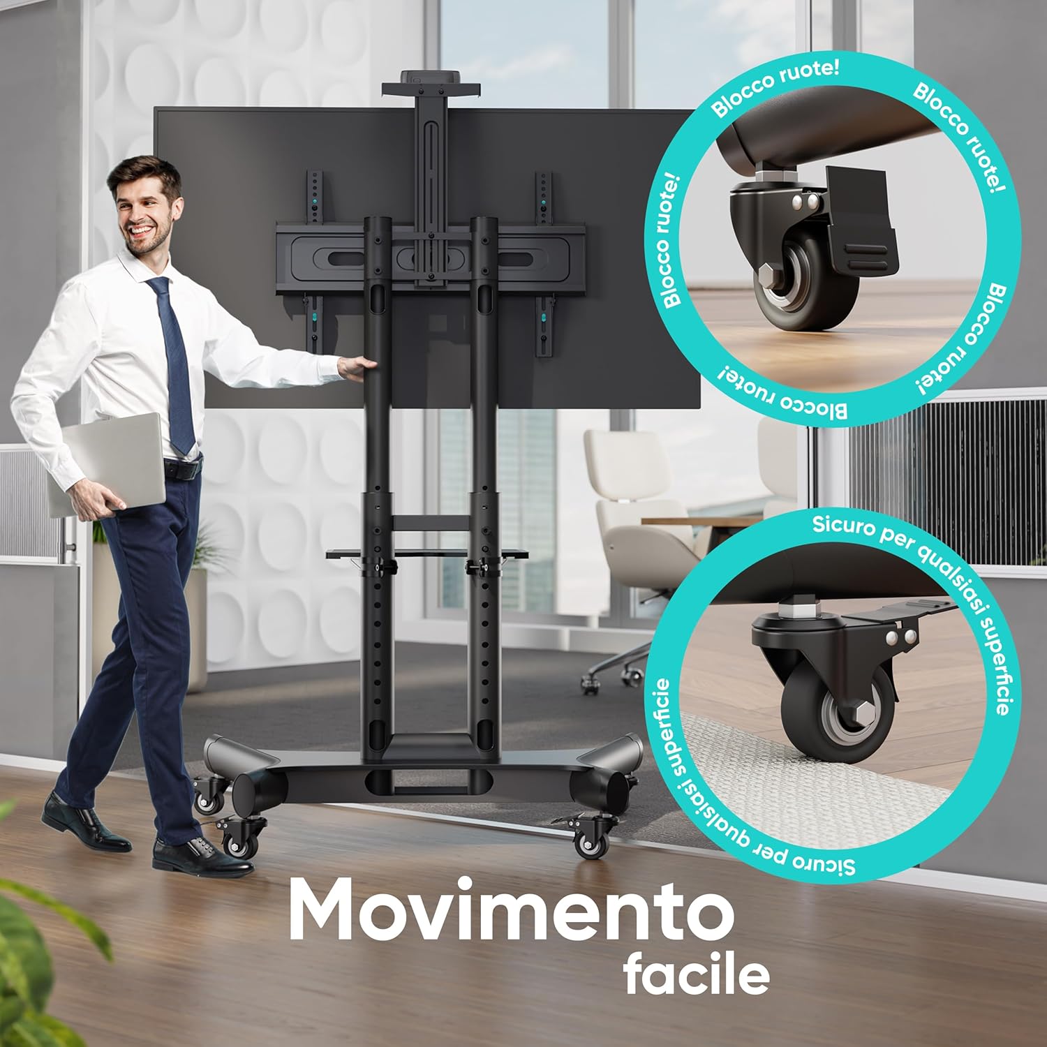 Onkron Supporto TV da Pavimento 40-70 pollici, Nero - immagine 6