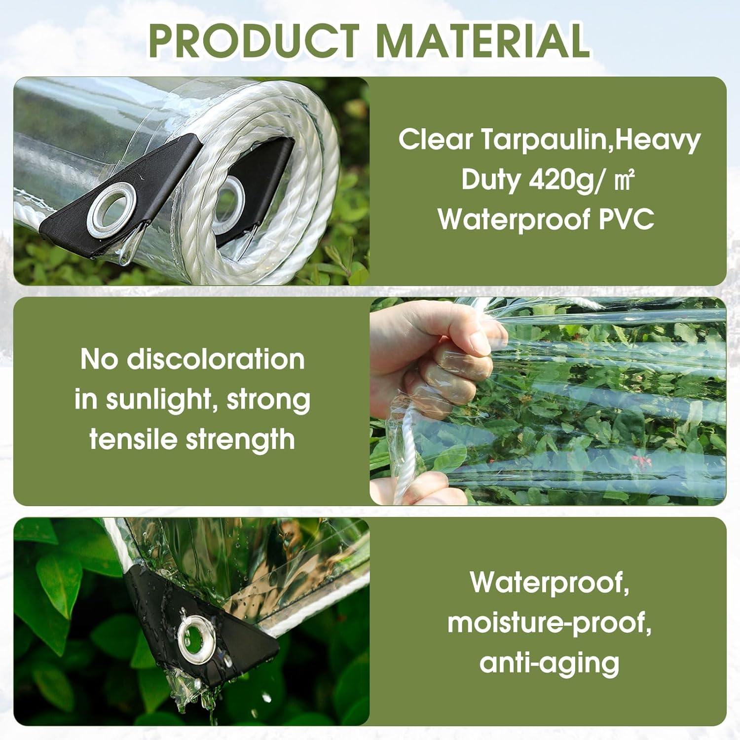 Telone Trasparente in PVC 3x3m con Zip e Occhielli - immagine 5