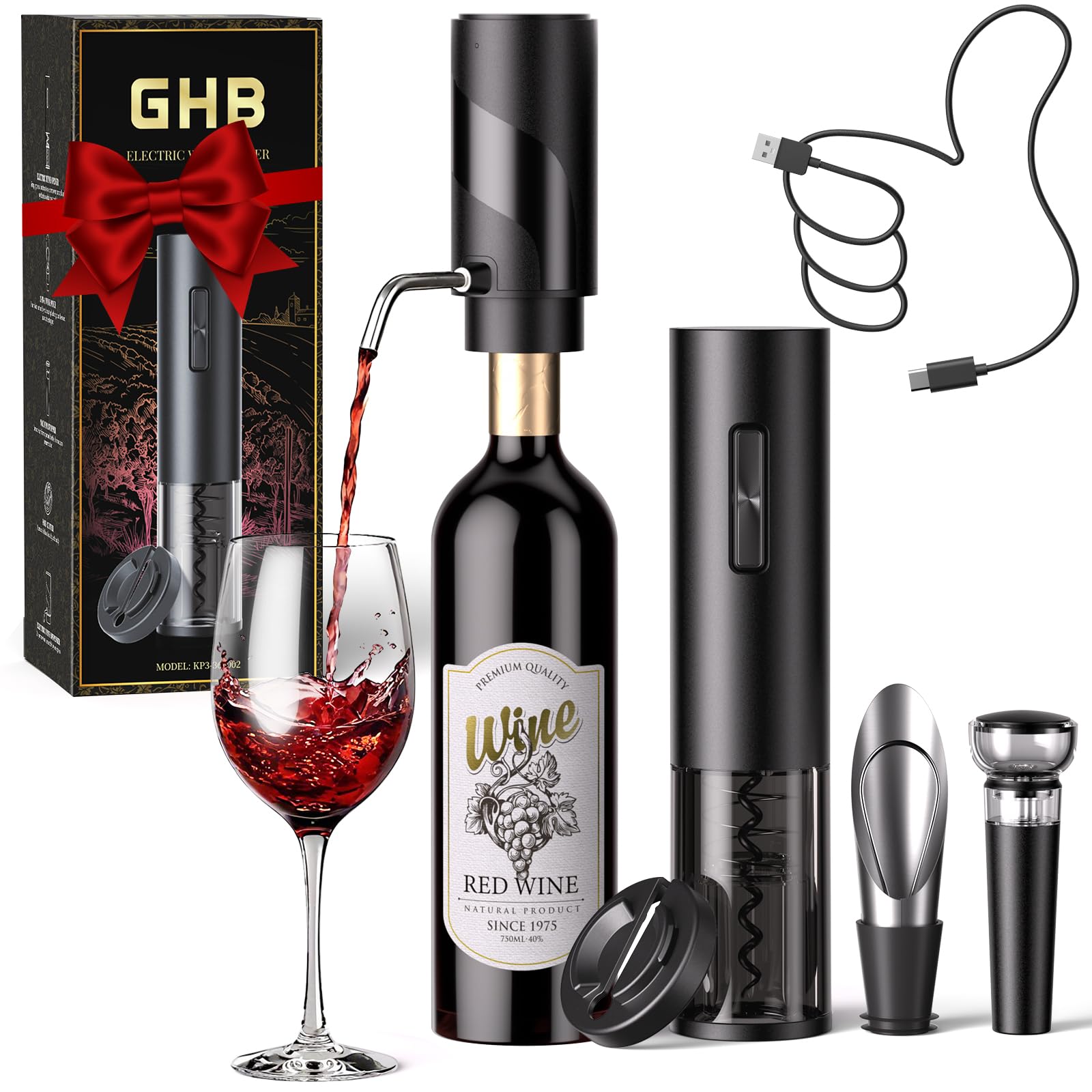 Ghb Cavatappi Elettrico per Vino 7 in 1 Ricaricabile