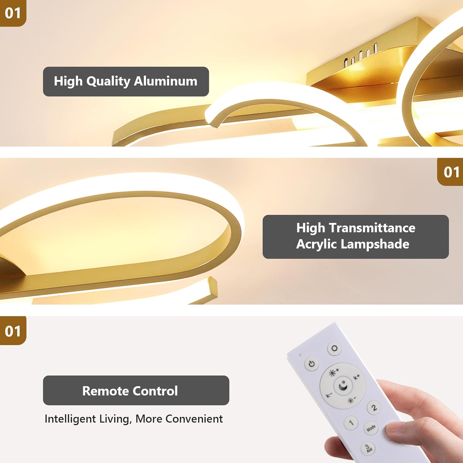 Riserva Plafoniera LED Soffitto Dimmerabile Oro 29W - immagine 3