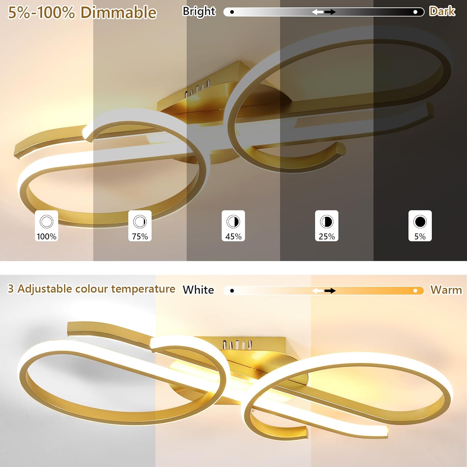 Riserva Plafoniera LED Soffitto Dimmerabile Oro 29W - immagine 5