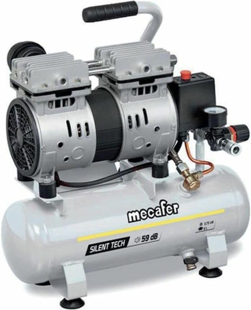 Mecafer - Compressore silenzioso 59 dB 6L/0,75HP/8 bar, 425513