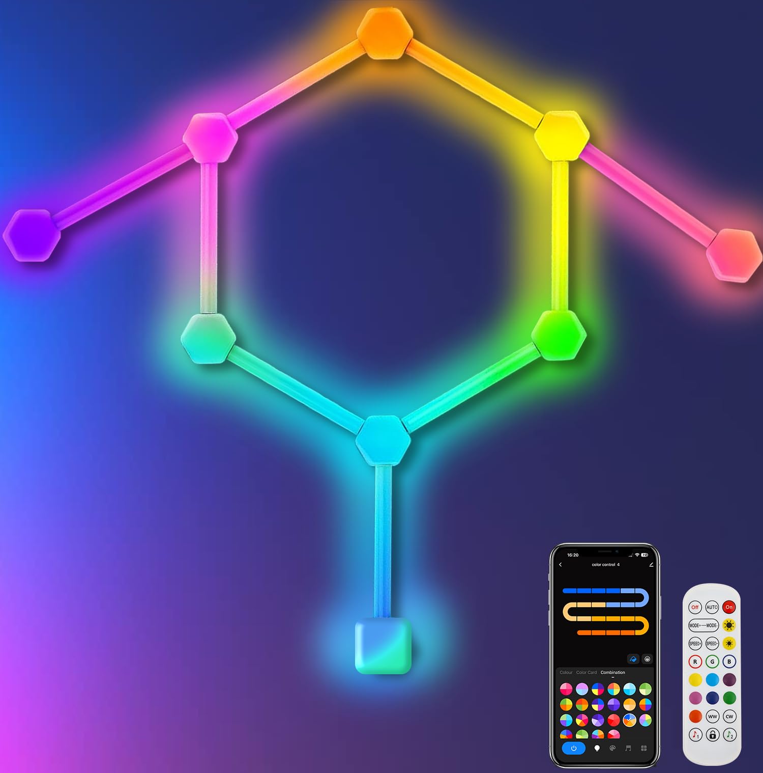 Luci LED Gaming Smart RGBIC Esagonali 19 Pezzi