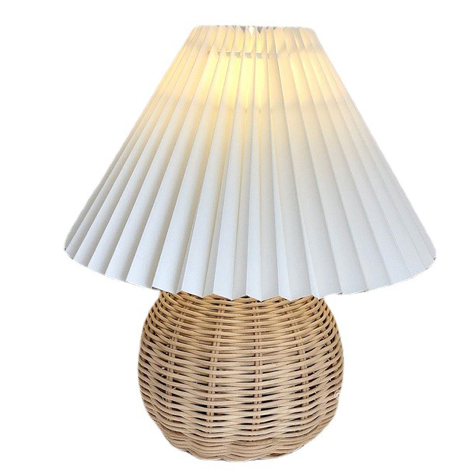 Topyond Rattan Wicker Lamp,Small Table Lamp Bedside Nightstand Mini Lamp for Bedroom Living Room,Scalloped Lamp Shade,Side Table Rattan Pleated Aesthetic Vintage Lamp